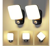 2 Pièces LED Luminaire Exterieur avec Detecteur de Mouvement, Applique Murale Exterieur/Intérieur 3000K 18W, Luminaire Exterieur Avec avec Panneau LED Pivotant à 360°, Applique Murale Imperméable IP65