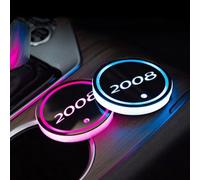 2 PièCes LED Porte-gobelets pour Peugeot 2008 Voiture Gobelet Dessous 7 Couleurs Tapis de Verre USB Chargement Tasse sous-Verres