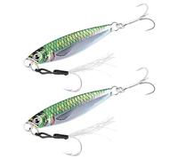 2 pièces Leurres de pêche Impression 3D, 7g Cuillères Dos Vert Argent | Leurres cuillères pour mer et eau douce, avec doubles hameçons robustes, pour Bar, Brochet, Truite