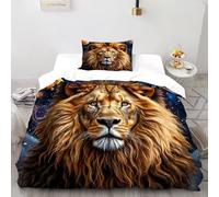2 Pièces Literie Planète Lion Imprimé Motif,Couette avec 1 Taies d'oreiller Faune Sauvage 3D Microfibre Literie pour Les Adultes Et Les Filles Enfants Single(135x200cm)