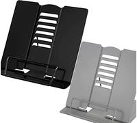 2 Pièces Livre Stand Pour Livre de Cuisine, Pupitre de Lecture pour Enfants Serre-livres en Métal pour la Cuisine, Bureau, Support de livre de Cuisine (Noir + Gris)