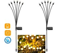 2 pièces Lumière solaire de jardin Luciole avec 6 LEDs Piquet de terre, Lampe solaire extérieure étanche IP65, Eclairage décoratif jardin cour balcon,Blanc chaud