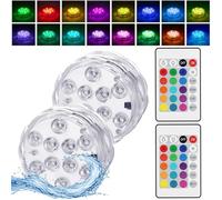 2 Pièces Lumières LED Submersibles avec Télécommande, Lampe Piscine Étanche Multicolore à Piles, Spot LED Aquarium pour Spa, Baignoire, Jacuzzi, Vase, Décoration de Fête et Jardin