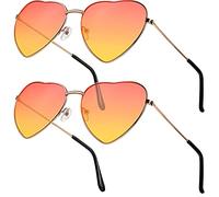 2 Pièces Lunettes de Soleil Coeur Hippie Lunettes de Soleil des Années 70 Lunettes de Soleil Hippie à Monture Métallique Fine Belles Lunettes de Coeur Lunettes Rétro Vintage, Rouge et Jaune