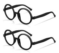 2 Pièces Lunettes Rondes Sorcier sans Lentilles, Lunettes Rondes Noires Halloween de Cadre en Plastique Accessoire Fête de Déguisement Costume École Fête Cosplay, Grande Taille