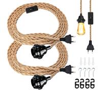 2 Pièces Lustre Corde de Chanvre, Lustre Corde 4.5 Mètres, Kit de Suspension Luminaire avec Douille E27 Interrupteur, Vintage DIY Lumière Pendante pour Industrielle, Bar, Maison, Lampe Créative