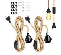 2 Pièces Lustre Corde de Chanvre, Lustre Corde 4.5 Mètres, Kit de Suspension Luminaire avec Douille E27 Interrupteur, Vintage DIY Lumière Pendante pour Industrielle,Bar,Maison,Lampe Créative