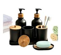 2 Pieces Luxury Bamboo And Wood Bathroom Accessories Set, 7-piece Bathroom | Soap Container With Toothbrush Cup And Tray For Bathroom Countertop Shelf Vanity Dorm