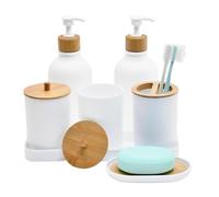 2 Pieces Luxury Bamboo And Wood Bathroom Accessories Set, 7-piece Bathroom | Soap Container With Toothbrush Cup And Tray For Bathroom Countertop Shelf Vanity Dorm