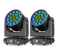 2 pièces Lyre LED RGBW 19x20W Beam Jeux de Lumière Couleur vortex kaléidoscope Zoom Effet Wash Projecteurs DMX512 Lampe de scène pour Disco DJ Club Fête Bar Noël Théâtre Mariage