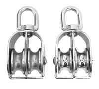 2 pièces M32 double bloc de poulie, roue à rouleaux en acier inoxydable, crochet de grue de levage à rotation à 360 degrés pour le levage de câbles, fils suspendus et opérations