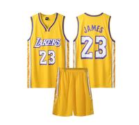 2 Pièces Maillot Basketball Enfant/Adulte 2024, Maillots de Basketball Débardeur Actif et Ensemble Court pour Enfants/Adulte, Pop Maillot Basket Enfant/Adulte Jaune L