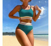 2 pièces Maillot de bain bikini avec bandes élastiques contrastées, style ras-du-cou, fentes latérales L,M,S,XL,XS,XXLGéométriqueÉtoffe