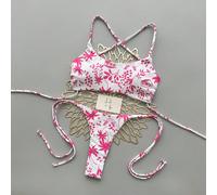 2 pièces Maillot de bain bikini bohème élégant sexy avec imprimé cœur, léopard, étoile, teinture nouée et bordure contrastée. Rose, idéal pour la plage, les vacances de printemps/été L,M,S,XSPlantesPo