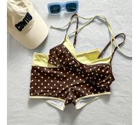 2 pièces Maillot de bain femme Bikini, Short de bain à pois graphiques bleu jaune rayé pour vacances bohèmes, tenue de gym décontractée Y2K vintage mignonne et douce. Ensemble de maillots de bain pour