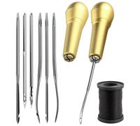 2 pièces manche en cuivre 6 aiguilles cousu à la main agrafeuse à la main chaussure kit d'outils de réparation pour réparation de chaussures et cuir