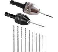 2 Pièces Mandrin Perceuse 10 Pièces Petite Perceuse (0.8-3.0mm) Mini Perceuse Adaptateur de Mandrin pour Perceuse Accessoires pour Outils éLectriques pour le Bois le Plastique Les Bijoux