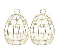 2 Pièces Mangeoire Oiseaux Décorative en Cage Métal Suspendue | Panier Ajouré, Structure Filaire Creuse Base Ouverte, Anneau Suspendre, Or Poli