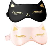 2 pièces masque œil de chat 3, 5x8, 3 pouces masque de sommeil mignon avec sangle réglable oeil en soie pour dormir doux et respirant enfants pour enfants adultes.