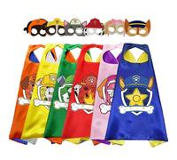 2 pièces Masque oculaire, cape et capuchon de costume Pat'Patrouille double couche Ryder Chase Super-héros, convient pour les anniversaires, Noël, Halloween, remise des diplômes et décoration de rentr
