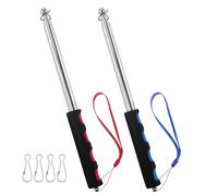 2 Pièces Mât Telescopique Drapeau, 2m Mat Drapeau en Acier Inoxydable Mât de Drapeau Portable Extensible et 4 Pièces Crochets de Mât de Drapeau pour Guide Touristique Camping (Bleu et Rouge)