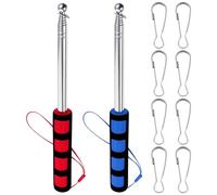 2 Pièces Mât Telescopique Drapeau, 2m Mat Drapeau en Acier Inoxydable Mât de Drapeau Portable Extensible et 8 Pièces Crochets de Mât de Drapeau pour Guide Touristique Camping (Rouge et Bleu)
