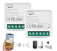 2 Pièces Matter Relais Interrupteur, 42.5 x 42.5 x 20mm Matter Domotique, 16A Matter Smart Switch, Smart Elais Module, Mini Smart Switch Compatible avec Alexa et Google Homepod