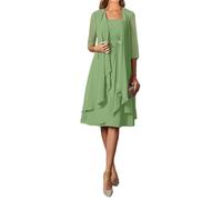 2 pièces mère de la mariée Robes pour Femmes col carré Mousseline de Soie Courte Robe de fête de Mariage Formelle avec Veste Sage Green 6XL