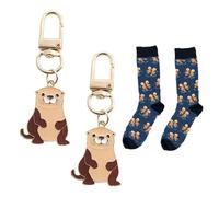 2 Pièces Mignon Porte-Clés De Loutre, 1 Paire De Chaussettes De Loutre Drôles, Porte-Clés d'animaux De Loutre, Ornements De Sac, Chaussettes De Maison Respirantes Décontractées.