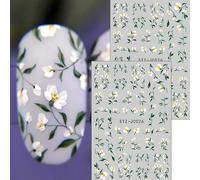 2 pièces Mini autocollants d'art pour ongles avec fleurs de jasmin, décalcomanies florales élégantes de marguerites à l'aquarelle, décorations d'ongles de mariage japonais pour le printemps/été, fourn