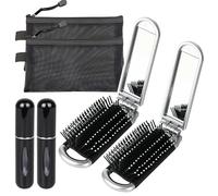 2 Pièces Mini Brosse à Ccheveux de Voyage avec Miroir Kit, Brosse à Cheveux Pliable avec 2 Flacon de Recharge d'Atomiseur de Parfum et 2 Sac de Maquillage en Filet, Brosse de Voyage Portable
