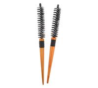 2 Pièces Mini Brosse Ronde, Manche Bois, 22mm, Marron | Poils Nylon Antistatiques, Format Compact, Embout Pointe, pour Franges, Voyage et Paquet Cosmétique