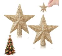 2 pièces Mini Cimier de Sapin de Noël, Petit Cimier de Sapin à Paillettes Étoiles, Cimier de Sapin de Noël Petits Ornements de Noël Étoile de Sapin pour la Décoration de Fête de Noël (6 cm)