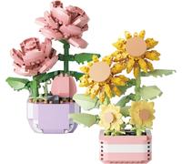 2 Pièces Mini Fleurs Blocs De Construction De Plantes Succulentes 367 Pcs +317 Pcs Construction Fleur Bonsaï Kit Construction Bouquet Fleurs Pour Diy Activité Manuelle(Tournesols + Roses)