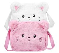 2 Pièces Mini Paquet Bandoulière Peluche Chaton, Petit Modèle | Agréable au Toucher, Sangle Réglable, Format Compact, Style Dessin Animé, pour Clés et Rouge à Lèvres