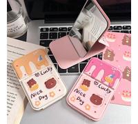 2 pièces Miroir de maquillage pliable en forme d'ours fromage, compact et portable, miroir de maquillage mini essentiel pour les femmes en voyage et en camping, à prix abordable, convient pour la déco