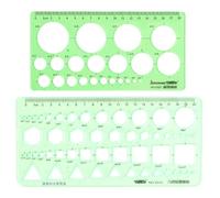 2 Pièces Modèles de Mesure en Plastique Normographe Geographie,Normographe pour Croquis et Schémas,Regle Pochoir,Gabarit Cercle,Modèles de Mesure,Pochoir Geometrique