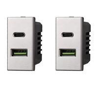 2 pièces module prise chargeur USB 2 ports 3,1 A USB-A + USB Type C, compatible avec Bticino Axolute (Gris)
