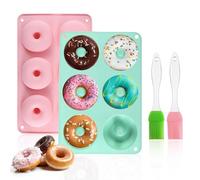 2 Pièces Moule à Beignets avec 6 Cavités Moules à Donuts en Silicone, Antiadhésif Moules en Forme de Donut avec 2 Brosse en Silicone