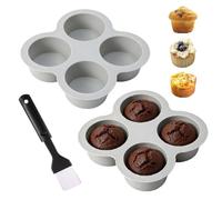 2 Pièces Moule à Muffins Silicone avec Pinceau, Moule Silicone 4 Cavités Antiadhésif, Moule Cupcake Mini, Sans BPA pour Four, Air Fryer, Lave-vaisselle (Gris)