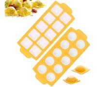 2 Pièces Moule a Ravioli avec 10 Grilles, Pratiques Ustensiles à Pâtisserie | 26,5 x 10,8 x 2 CM, Réutilisables Moule Ravioli Carrés et Ronds Facile à Nettoyer pour la Fabrication de Boulettes (Jaune)