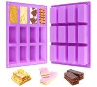 2 Pièces Moule Barre de Céréales 12 Cavités Moule Silicone Rectangulaire Antiadhésifs Moules Pour Barres de Céréales Brownie Chocolat Muffins Pain Gâteaux Patisserie Et Savon | Violet