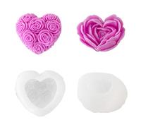 2 Pièces Moule en Silicone de Coeur de Fleur de Rose Moules de Cuisson en Silicone de Qualité Alimentaire pour Moulage de Résine Bougie Faite à la Main Savon Chocolat Bougie Faite à la Main