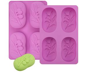2 Pièces Moule pour Savon Maison Réutilisable - 4 Cavités Anti-Adhérent en Silicone, Ovale - Pour Savon, Bougie, Résine, Gâteau