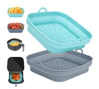 2 Pièces Moule Silicone Air Fryer, Carré Pliable Moule pour Friteuse à Air, Réutilisable Plat Air Fryer Accessoires pour Friteuse Air, Micro-ondes, Four (Bleu+Gris)