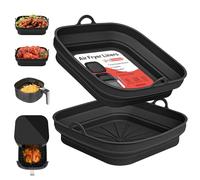 2 Pièces Moule Silicone Air Fryer, Carré Pliable Moule pour Friteuse à Air, Réutilisable Plat Air Fryer Accessoires pour Friteuse Air, Micro-ondes, Four (Noir)
