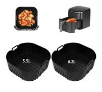 2 Pièces Moule Silicone Air Fryer Pour Philips NA230, 21x21x7,6cm Moule Air Fryer avec Poignée Réutilisable Plat Silicone Air Fryer Accessoires, Panier Silicone Airfryer pour Cosori 6.2L et 5.5L