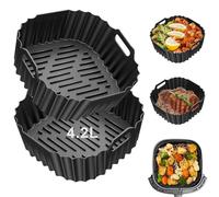 2 Pièces Moule Silicone Air Fryer, Réutilisable Panier Moule pour Friteuse à Air Chaud Pot Plat Carré Doublure Liner Sans BPA, Passe au Lave-Vaisselle pour Friteuse Air, Micro-ondes, Four