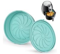 2 Pièces Moule Silicone Air Fryer Rond, Plat Air Fryer Réutilisable et Pliable avec Poignées, Accessoire pour Friteuse à Air, Four, Micro-ondes