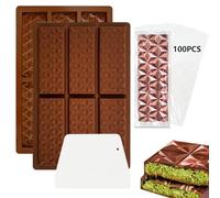 2 Pièces Moule Tablette Chocolat,6 Cavités Moule Tablette Chocolat Dubai,Moules à Chocolat En Silicone,Sans Bpa,Contient 100 Sacs et un Grattoir,Pour Faire Du Chocolat, Fondant, Gelée